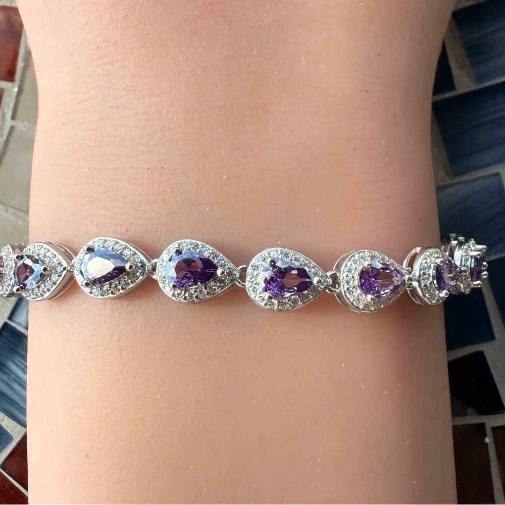 925 Silver Teardrop Pear Shaped Women’s Bracelet Purple Silver Fashion Jewelry